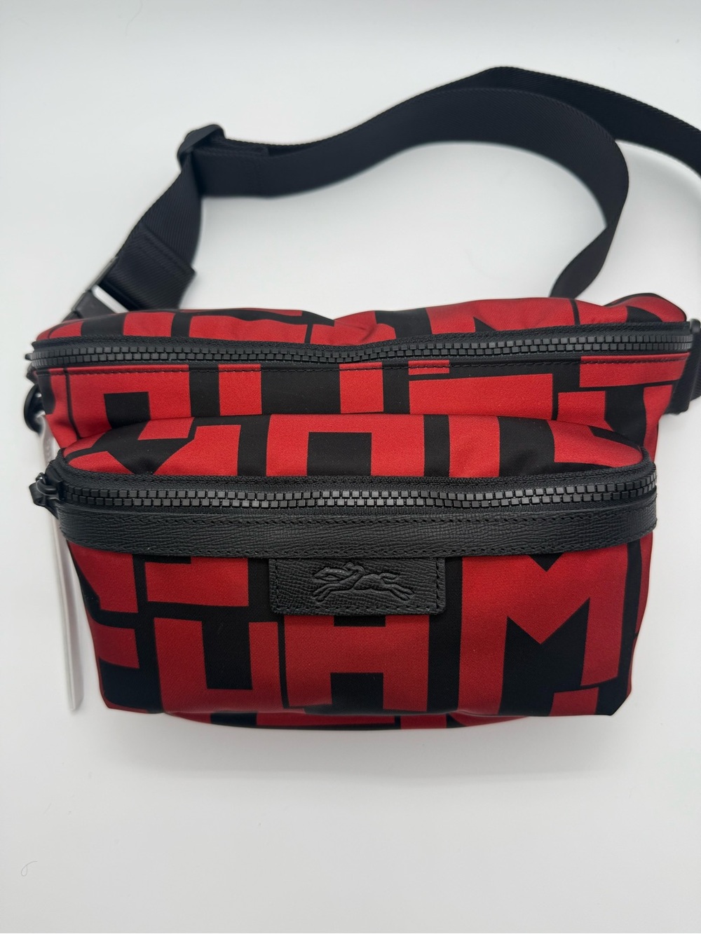 Longchamp Red and Black Logo-Print Belt Bag